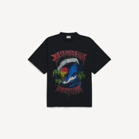 T-shirt oversize da uomo in stile surfista vintage, colore nero