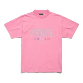 T-shirt Paris Strass, vestibilità slim, “Pink Faded” 809122TRVL59568