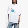 T-shirt unisex bianca a maniche corte in tessuto a trama semplice stile retrò, vestibilità ampia, collezione SS21 657059TKV949000