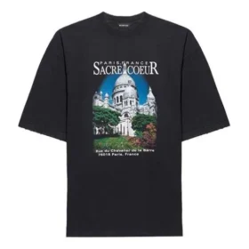 T-shirt unisex nera a maniche corte con stampa retrò a trama semplice, taglia grande, collezione SS21 641614TJVH61000