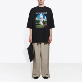 T-shirt unisex nera a maniche corte con stampa retrò a trama semplice, taglia grande, collezione SS21 641614TJVH61000