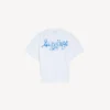 Top da donna a maniche corte con grafica stilizzata, bianco