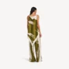 Top da donna con sciarpa in twill di seta effetto “brush scratch” color kaki