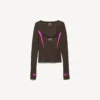 Top tecnico da donna aderente a maniche lunghe nei colori marrone kaki/rosa neon Top tecnico da donna aderente a maniche lunghe nei colori marrone kaki/rosa neon