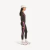 Leggings techwear da donna in marrone kaki/rosa neon