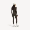 Leggings techwear da donna in marrone kaki/rosa neon