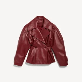 Trench corto da donna con pieghe in bordeaux