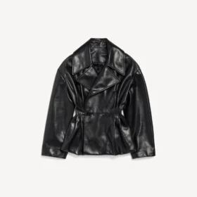 Trench corto da donna con pieghe, nero